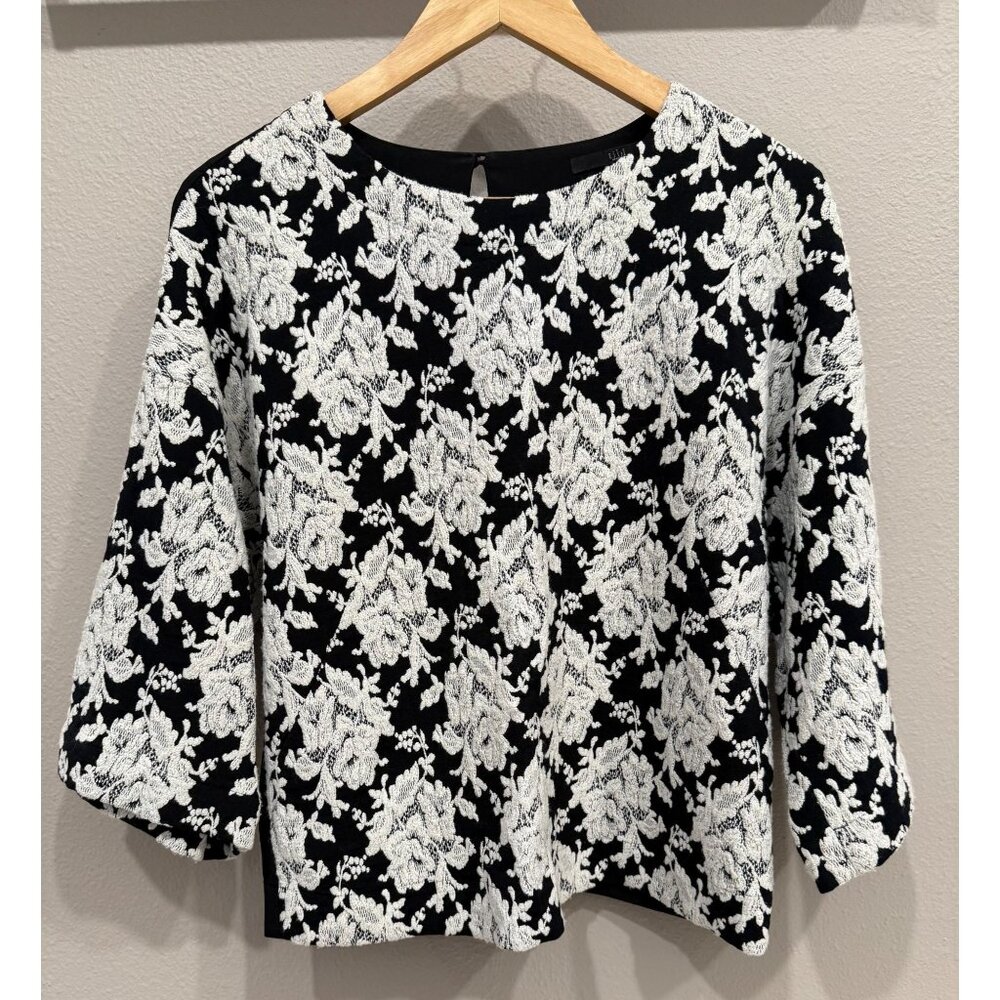 Tibi Floral Jacquard Embroidered 3/4 Sleeve Boxy Blouse Medium Modern Luxury